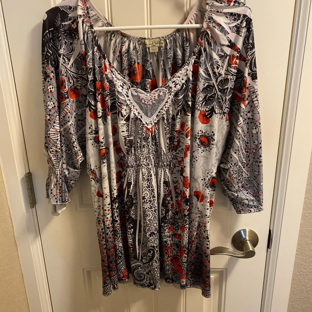 Live and Let Live 2x blouse sublimation heart Top Shirt Rhinestone Red Gray XXL